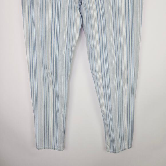 🦃 American Eagle AE High Waisted Stretch Mom Jeans Striped Blue White 0 Reg - Picture 8 of 16